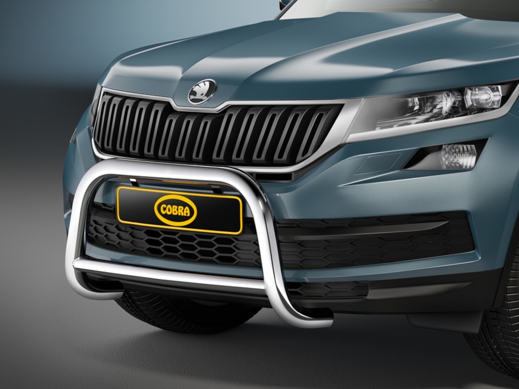 Skoda Kodiaq Bj. 17-20: COBRA Chrom-Frontschutzbügel mit Mittelstrebe