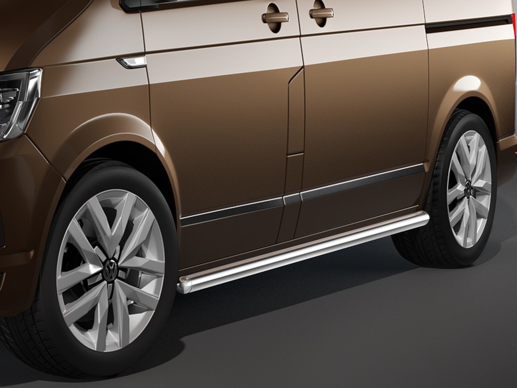 VW T5 Bj. 03-15 & T6 ab Bj 15 (langer Radstand): COBRA Chrom-Seitenschutzrohre