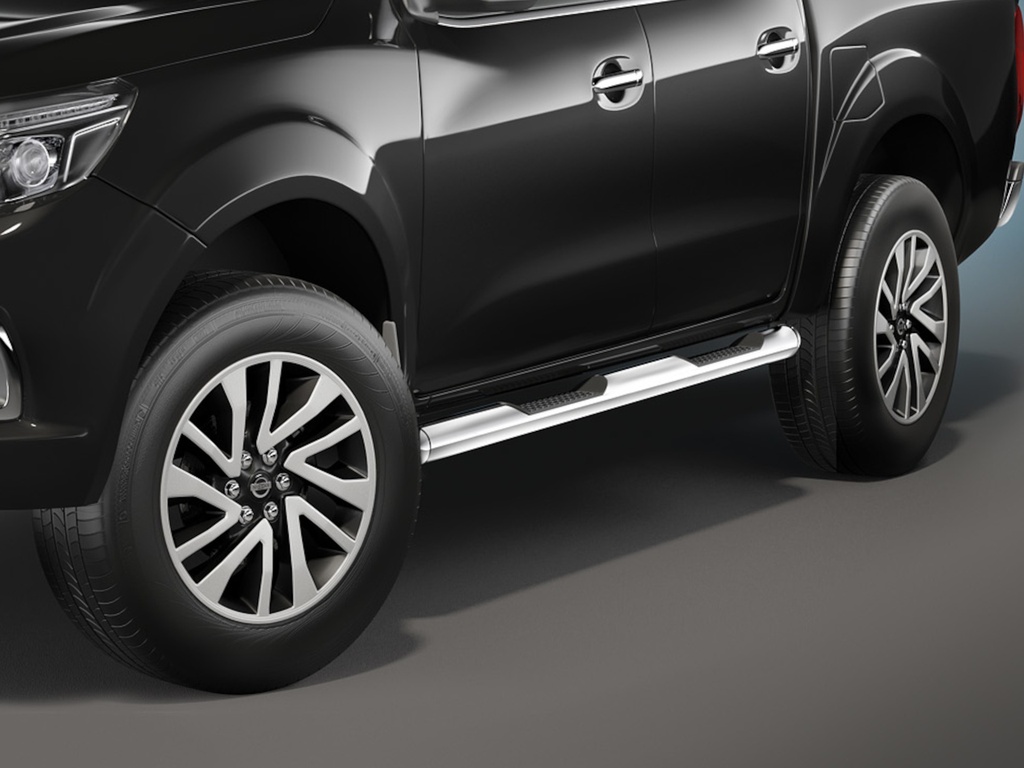 [NIS1877] Nissan Navara Bj.16-20 & Renault Alaskan ab Bj. 17: COBRA Chrom-Seitenschutzrohre mit Trittstufen